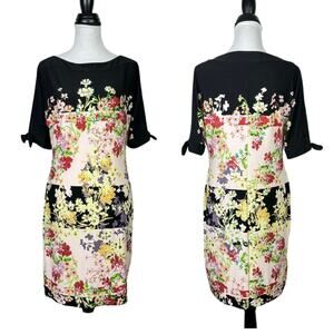 Julian Taylor | NY Multi Color Floral Short Slit Sleeve Spandex Sheath Dress